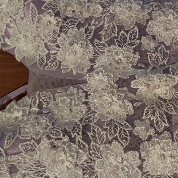 Light Purple V Neck Backless Lace Floor Length Prom Dresses, Purple Lace Formal. - Picture 6 of 8